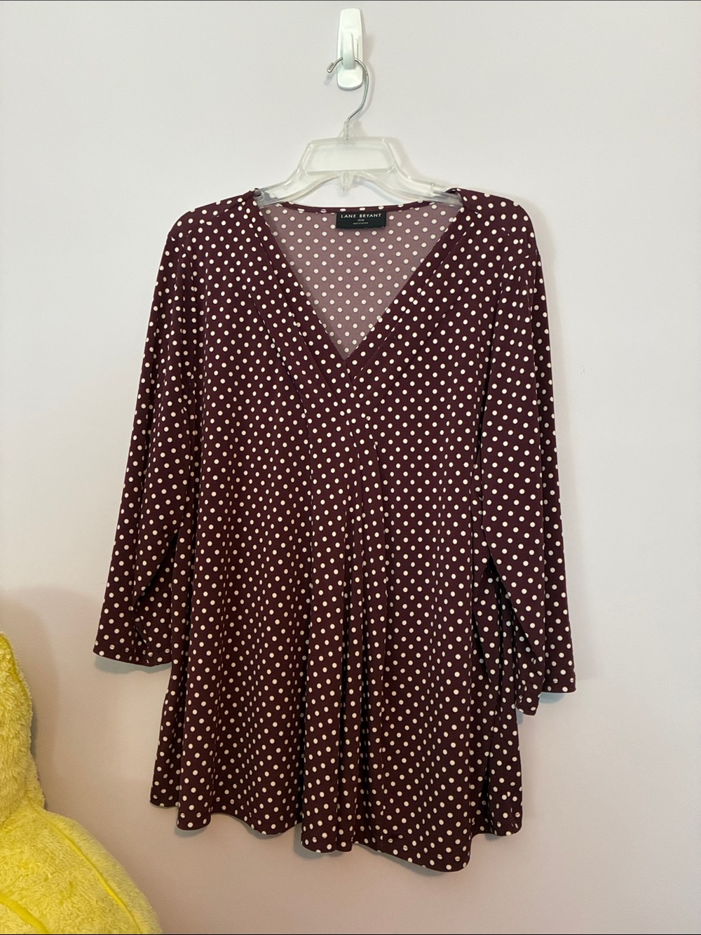Lane Bryant Maroon Polka Dot Long Sleeve V-Neck Dress